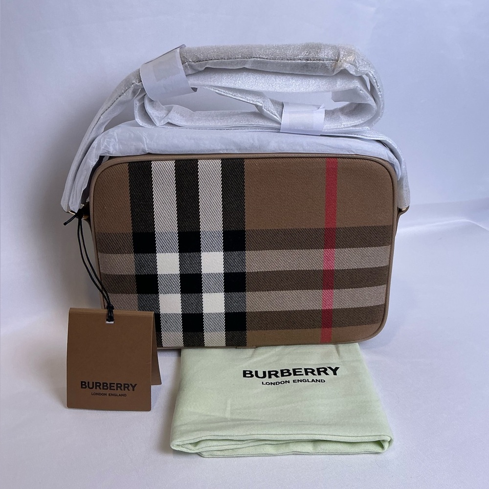 Burberry Chestnut Beige Plaid Crossbody Camera Bag NEW - Picture 5 of 16